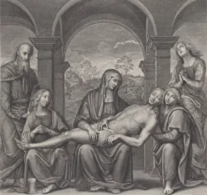 Pietro Perugino Prints: Christ in the tomb, resting across the Virgins lap; after Perugino, ca. 1685-1727