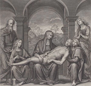 Pietro Vannucci Perugino Gallery: Christ in the tomb, resting across the Virgins lap; after Perugino, ca. 1685-1727