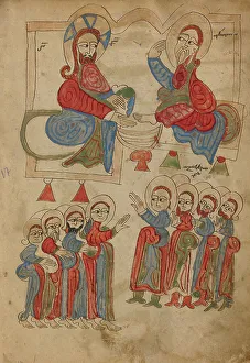Disciples Prints: Christ Washing the Apostles Feet; Gospel Book, 1386. Creator: Unknown