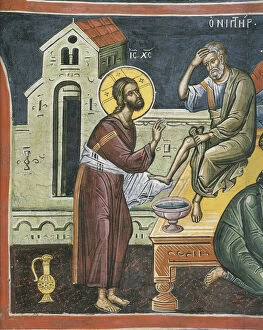 Bread And Wine Collection: Christ Washing the Feet of the Apostles, 16th century. Artist: Byzantine Master