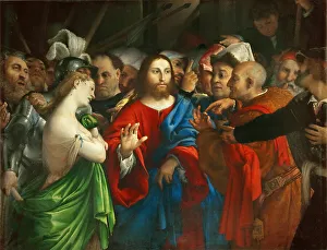 Lotto Prints: Christ and the Woman Taken in Adultery, ca 1528-1529. Creator: Lotto, Lorenzo (1480-1556)