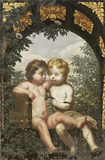 Garden Design Prints: Christian Allegory with two Children with a Bible and Snake, 1650-1699. Creator: Anon