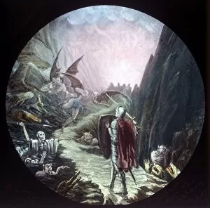 Glass Gallery: Christian enters the Valley of the Shadow of Death, c1910. Creator: Unknown