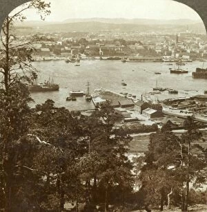 Christiania and her busy harbor, N.W. from the Ekeberg (Royal Palace at right), Norway, c1905