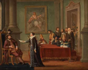 Pehr 1732 1816 Collection: Christina Gyllenstierna with the letter of safe conduct before Christian II