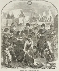 Harpers Weekly Prints: Christmas Boxes in Camp - Christmas, 1861, 1862. Creator: Unknown