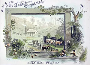 Paddling Prints: Christmas card, Colonial Progress, c1900s. Creator: Charles Henry Kennett Watkins