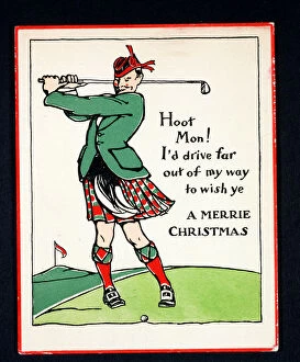 Christmas card with golfing theme, c1910