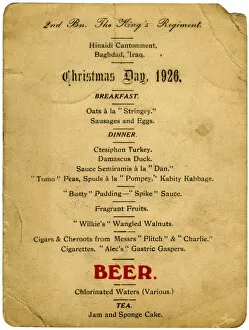 Christmas Day Collection: Christmas Day menu, 2nd Battalion the Kings Regiment, Iraq, 1926