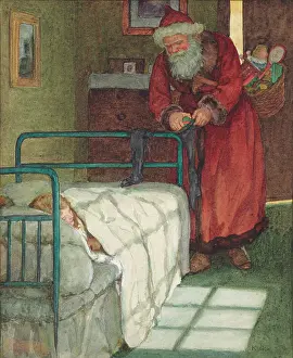New Year Prints: Christmas Eve, a visit from Father Christmas. Creator: Greenaway, Kate (1846-1901)