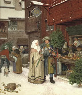 Piglet Prints: The Christmas Fair, 1872. Creator: Georg von Rosen