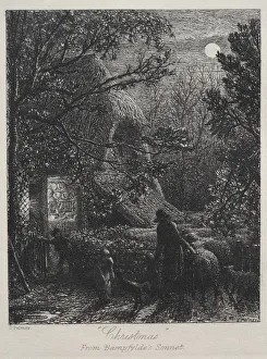 Samuel Palmer Prints: Christmas (Folding the Last Sheep), 1850. Creator: Samuel Palmer (British, 1805-1881)