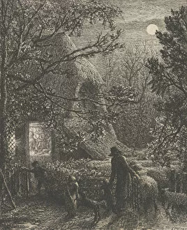 Images Dated 5th November 2020: Christmas, or Folding the Last Sheep, 1850. Creator: Samuel Palmer