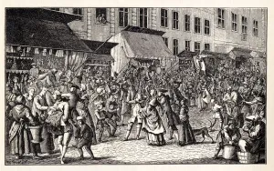 New Year Prints: Christmas market in Berlin, 1776. Creator: Anonymous