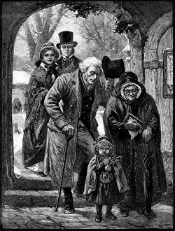Christmas Morning: Three Generations, drawn by A. Hunt, 1883. Creator: Eugene Froment