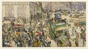 Watercolour And Pastel On Paper Prints: Christmas Shoppers, Madison Square, 1912. Artist: Glackens, William James (1870-1938)