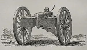 Christophe-Montigny Mitrailleuse - Hand-crank operated, front view, 1870. Creator: Tomas Padro Pedret