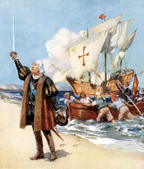 Arriving Prints: Christopher Columbus landing in America, 1492, (c1920)