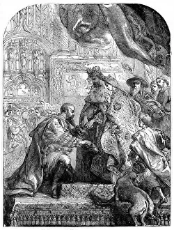 Ferdinand Iii Of Naples Prints: Christopher Columbus being received by Ferdinand and Isabella at Barcelona, c1490s, (1872)