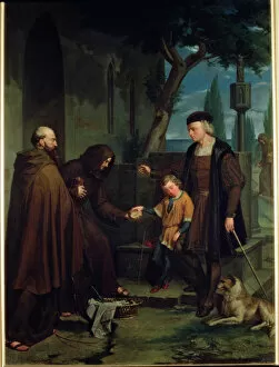 Columbus Gallery: Christopher Columbus with his son at the Monastery of La Rabida, 1858