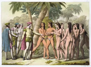 Christopher Coumbus with Hernando Cortes receiving a native American girl as a gift, (c1820-1839)