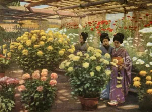 Bloom Prints: At the Chrysanthemum Show, 1910. Creator: Herbert Ponting