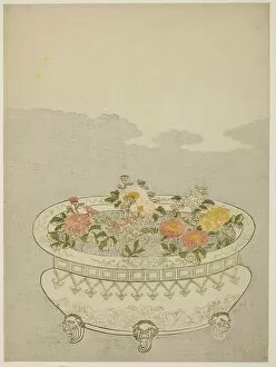 Harunobu Suzuki Collection: Chrysanthemums and the Rising Moon, c. 1766. Creator: Suzuki Harunobu