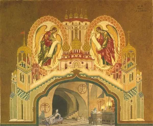 Musorgsky Prints: Chudov Monastery. Stage design for the opera Boris Godunov by M