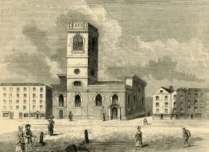 Sir Christopher Wren Collection: The Church of Allhallows the Great in 1784, (c1872). Creator: Unknown