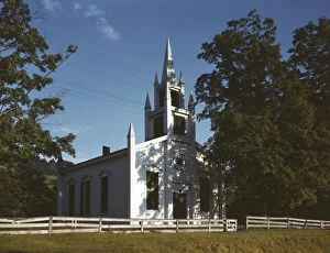 Fence Gallery: Church along the Delaware River, N.Y. 1943. Creator: John Collier