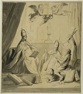 Bishops Prints: The four church fathers discuss the Lord's Supper. Creator: Pieter de Grebber