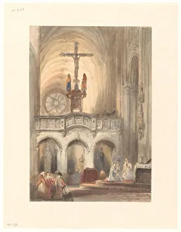 Mass Prints: Church interior with Mass, 1827-1891. Creator: Johannes Bosboom