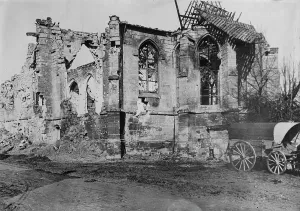 Destroyed Prints: Church at Lassigny, between c1915 and c1920. Creator: Bain News Service