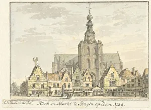Gable Prints: Church and Markt in Bergen op Zoom, 1739. Creator: Abraham de Haen