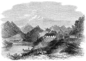 Maoris Prints: Church missionary station on the Waikato River, New Zealand, 1864. Creator: Unknown