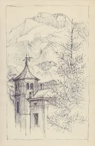 Church and mountains, Italy, c1950. Creator: Shirley Markham