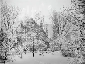 Detroit Prints: Church near Grand River Avenue in snow