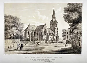 Hackney Prints: Church of of St John of Jerusalem, Hackney, London, c1850. Artist: CJ Greenwood