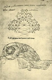 Plans Prints: Church plan and sleeping apostle, 1220-1240, (1943). Creator: Villard de Honnecourt