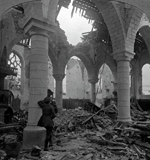 Pas De Calais Prints: Church in ruins, Richebourg, France