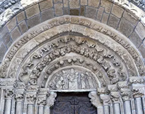 Epiphany Prints: Church of Santa Maria de Azogue, detail of the sculptures in the front with archivolts