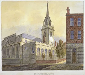 Pearson Prints: Church of St Lawrence Jewry from Guildhall Yard, City of London, 1810