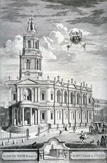 The Strand Gallery: Church of St Mary le Strand, Westminster, London, 1732. Artist: James Cole