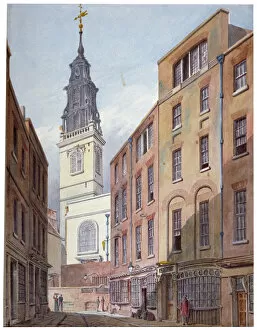 St Michael Gallery: Church of St Michael, Crooked Lane and part of Crooked Lane, City of London, c1815
