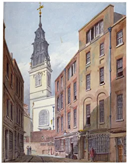 St Michael Gallery: Church of St Michael, Crooked Lane and part of Crooked Lane, City of London, c1815