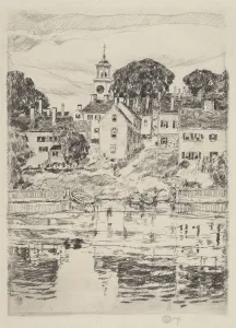 Etching In Black Prints: The Church Tower, Portsmouth, 1921. Creator: Frederick Childe Hassam