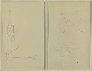 Church Tower; A Sketch of a Fan [recto], 1884-1888. Creator: Paul Gauguin