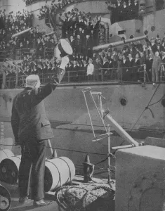 Churchill responds to the cheers from the crew of HMS Prince of Wales, 1941 Churchill responds to the cheers from the crew of HMS Prince of Wales, 1941