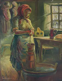 Butter Churning Prints: Churning butter, 1944. Creator: Ludovit Varga
