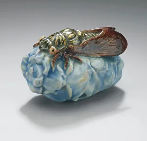 Hirado Ware Prints: Cicada on Pine Cone, 18th or early 19th century. Creator: Unknown